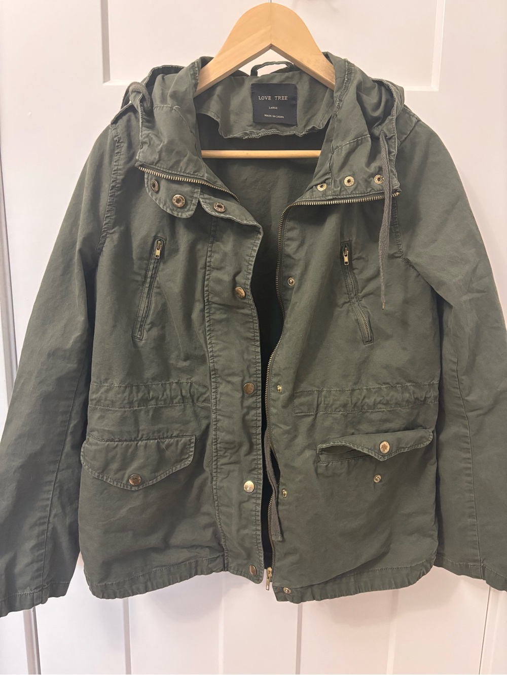 Love Tree Olive Utility Anorak Jacket with Hood size M